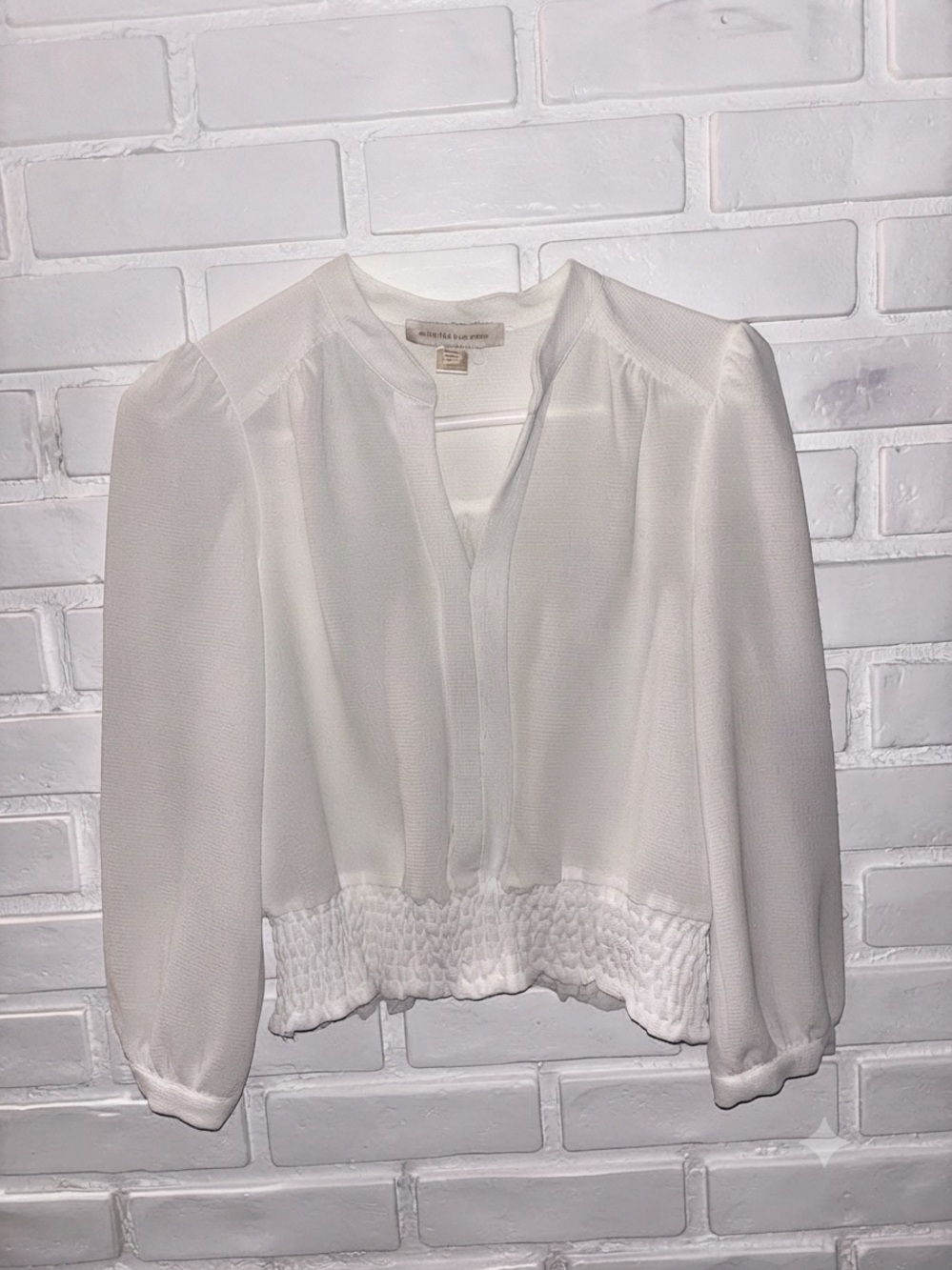 Monteau White Smocked-Hem Peasant Blouse